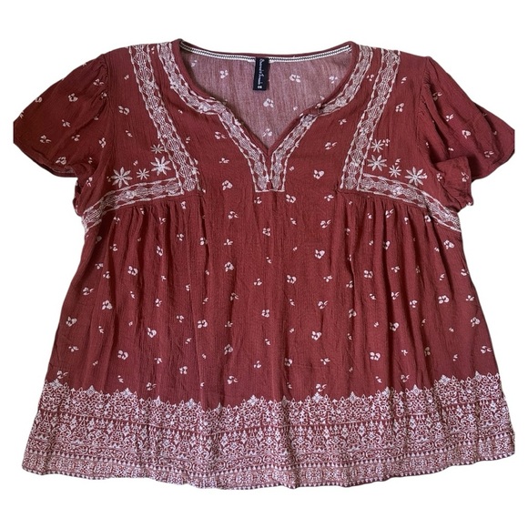 Sacred Threads Hippie Boho Gypsy Festival Block Print Peasant Smock Top One Size - Picture 1 of 5